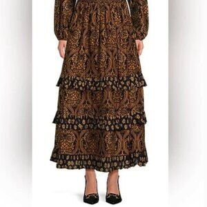 A Loves A Tiered damask boho Maxi skirt size Medium